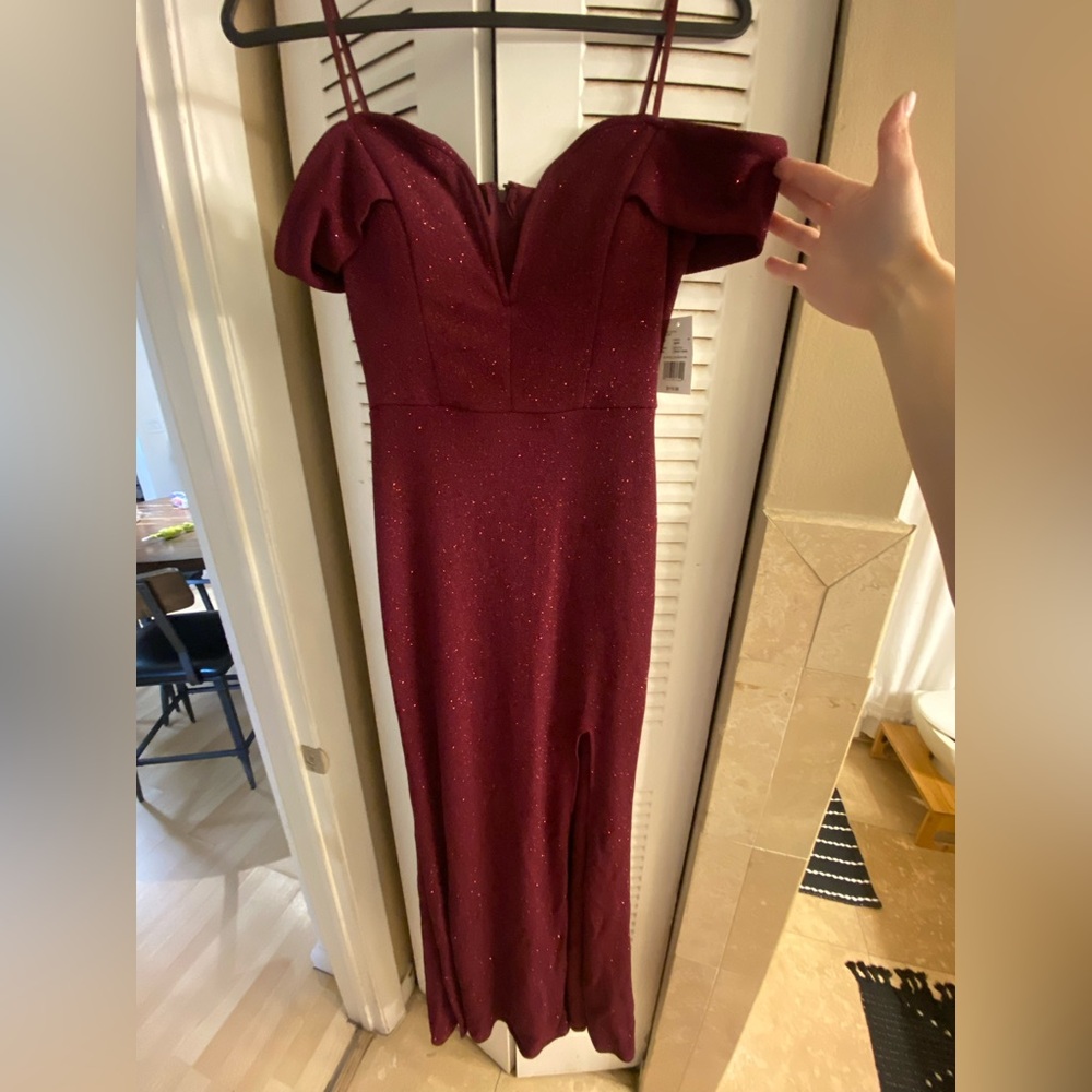 David’s bridal  Sparkling Burgundy One-Shoulder Evening Gown